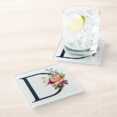 フローラファンシーモノグラム文字D ガラスコースター (アングル)