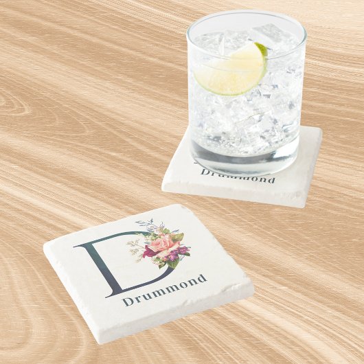 フローラファンシーモノグラム文字D ストーンコースター