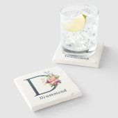 フローラファンシーモノグラム文字D ストーンコースター (横)