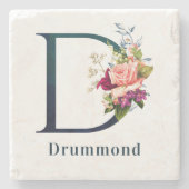 フローラファンシーモノグラム文字D ストーンコースター (正面)
