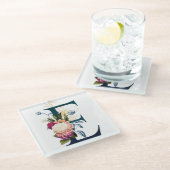 フローラファンシーモノグラム文字E ガラスコースター (アングル)