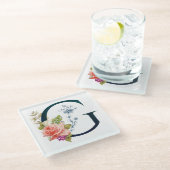 フローラファンシーモノグラム文字G ガラスコースター (アングル)