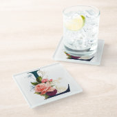 フローラファンシーモノグラム文字L ガラスコースター (アングル)