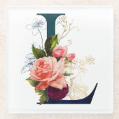 フローラファンシーモノグラム文字L ガラスコースター (正面)