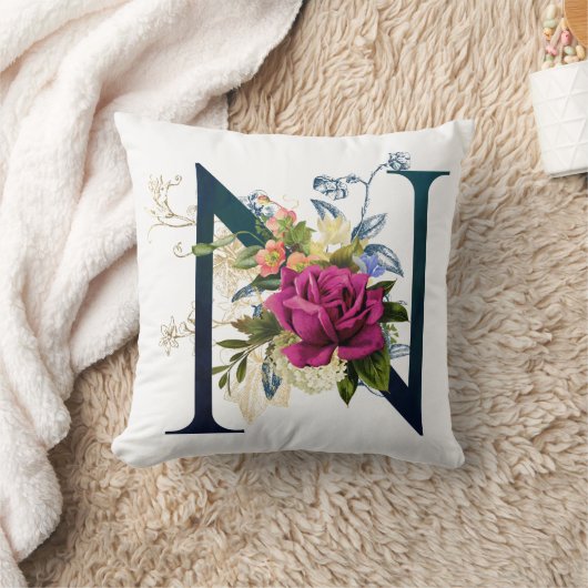 フローラファンシーモノグラム文字N クッション (ブランケット)