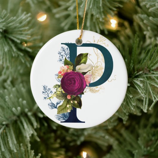 フローラファンシーモノグラム文字P パーソナライズされた セラミックオーナメント (ツリー)
