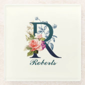 フローラファンシーモノグラム文字R ガラスコースター (正面)