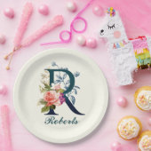 フローラファンシーモノグラム文字R ペーパープレート (パーティー)