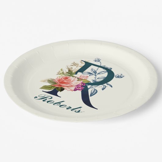 フローラファンシーモノグラム文字R ペーパープレート (アングル)