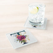 フローラファンシーモノグラム文字T ガラスコースター (アングル)