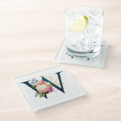 フローラファンシーモノグラム文字W ガラスコースター (アングル)