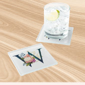 フローラファンシーモノグラム文字W ガラスコースター