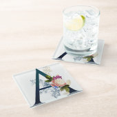 フローラファンシーモノグラムA ガラスコースター (アングル)