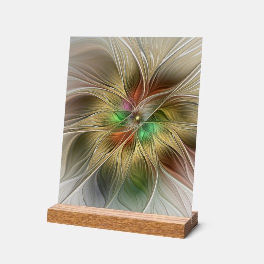 フローラファンタジーと金ゴールドモダン抽象芸術 アクリルサイン (傾斜)