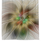 フローラファンタジーと金ゴールドモダン抽象芸術 シャワーカーテン (正面)