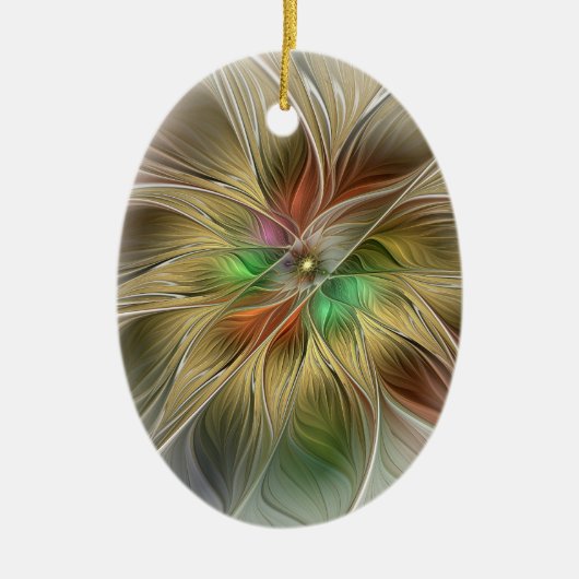 フローラファンタジーと金ゴールドモダン抽象芸術 セラミックオーナメント (正面)