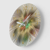 フローラファンタジーと金ゴールドモダン抽象芸術 ラージ壁時計 (傾斜)