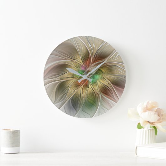 フローラファンタジーと金ゴールドモダン抽象芸術 ラージ壁時計 (ホーム)