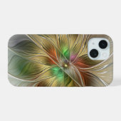 フローラファンタジーと金ゴールドモダン抽象芸術 iPhone 15ケース (裏面横)