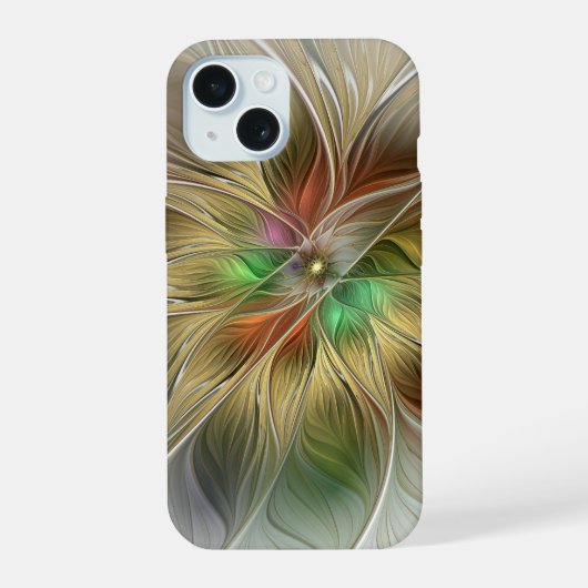 フローラファンタジーと金ゴールドモダン抽象芸術 iPhone 15ケース (裏面)