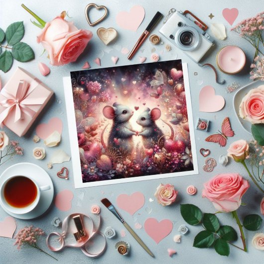 フローラファンタジーハートネズミ水色バレンタイン シーズンカード