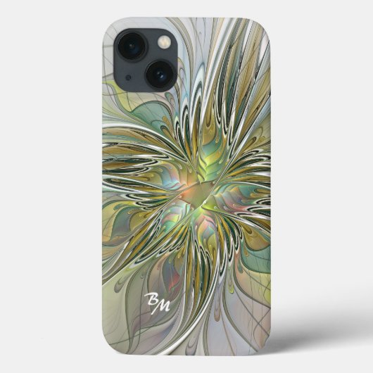 フローラファンタジーフラクタル花と金ゴールドイニシャル Case-Mate iPhoneケース (裏面)