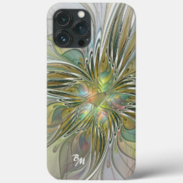 フローラファンタジーフラクタル花と金ゴールドイニシャル iPhone 13 PRO MAXケース