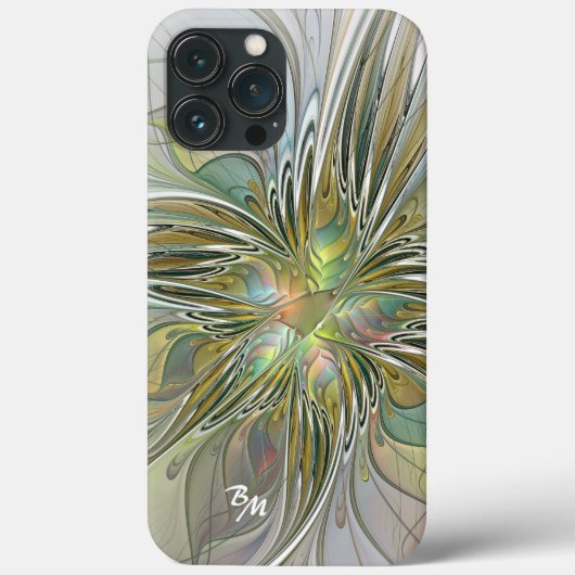 フローラファンタジーフラクタル花と金ゴールドイニシャル Case-Mate iPhoneケース (裏面)