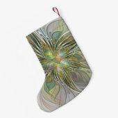 フローラファンタジーモダンフラクタルアートフラワー金ゴールド名 スモールクリスマスストッキング (裏面 (吊り時))