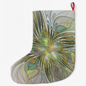 フローラファンタジーモダンフラクタルアートフラワー金ゴールド名 ラージクリスマスストッキング (裏面)