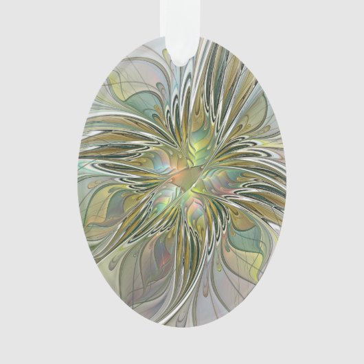 フローラファンタジーモダンフラクタル芸術花金ゴールド オーナメント (正面)