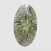 フローラファンタジーモダンフラクタル芸術花金ゴールド オーナメント (正面)