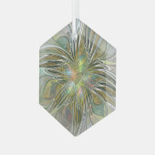 フローラファンタジーモダンフラクタル芸術花金ゴールド ガラスオーナメント (正面左)