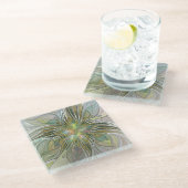 フローラファンタジーモダンフラクタル芸術花金ゴールド ガラスコースター (アングル)