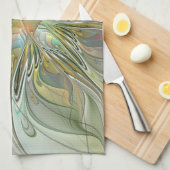 フローラファンタジーモダンフラクタル芸術花金ゴールド キッチンタオル (四つ折り)