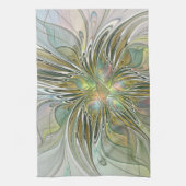 フローラファンタジーモダンフラクタル芸術花金ゴールド キッチンタオル (縦)