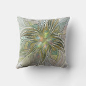 フローラファンタジーモダンフラクタル芸術花金ゴールド クッション (裏面)