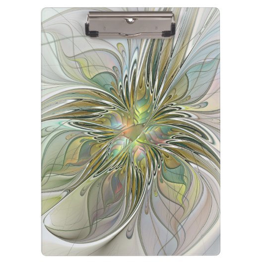フローラファンタジーモダンフラクタル芸術花金ゴールド クリップボード (正面)
