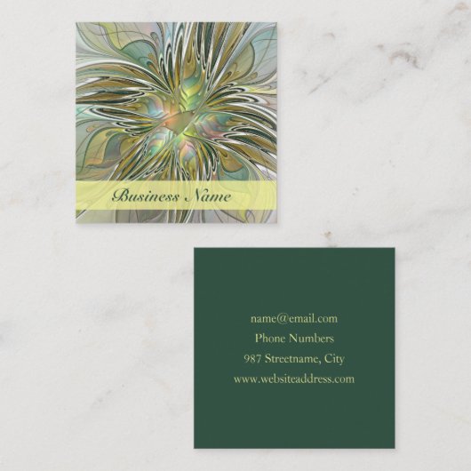 フローラファンタジーモダンフラクタル芸術花金ゴールド スクエア名刺 (正面/裏面)