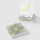 フローラファンタジーモダンフラクタル芸術花金ゴールド ストーンコースター (横)