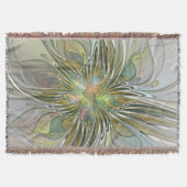 フローラファンタジーモダンフラクタル芸術花金ゴールド スローブランケット (正面)
