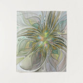 フローラファンタジーモダンフラクタル芸術花金ゴールド タペストリー (正面)