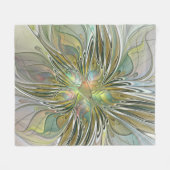 フローラファンタジーモダンフラクタル芸術花金ゴールド フリースブランケット (正面(横))