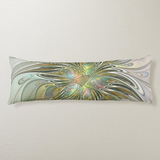 フローラファンタジーモダンフラクタル芸術花金ゴールド ボディピロー (正面)