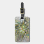 フローラファンタジーモダンフラクタル芸術花金ゴールド ラゲッジタグ (正面縦)