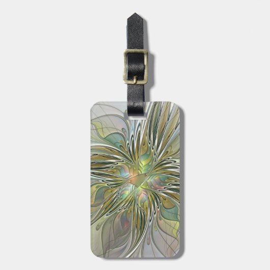 フローラファンタジーモダンフラクタル芸術花金ゴールド ラゲッジタグ (正面縦)