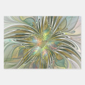 フローラファンタジーモダンフラクタル芸術花金ゴールド ラッピングペーパーシート (正面2)