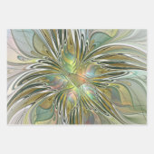 フローラファンタジーモダンフラクタル芸術花金ゴールド ラッピングペーパーシート (正面2)