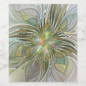 フローラファンタジーモダンフラクタル芸術花金ゴールド ワインラベル (シングルラベル)