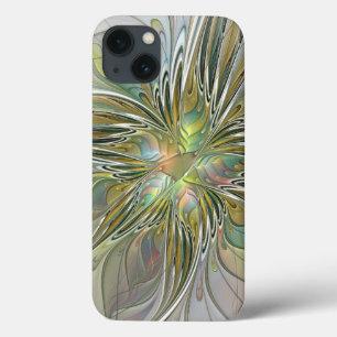 フローラファンタジーモダンフラクタル芸術花金ゴールド iPhone 13ケース